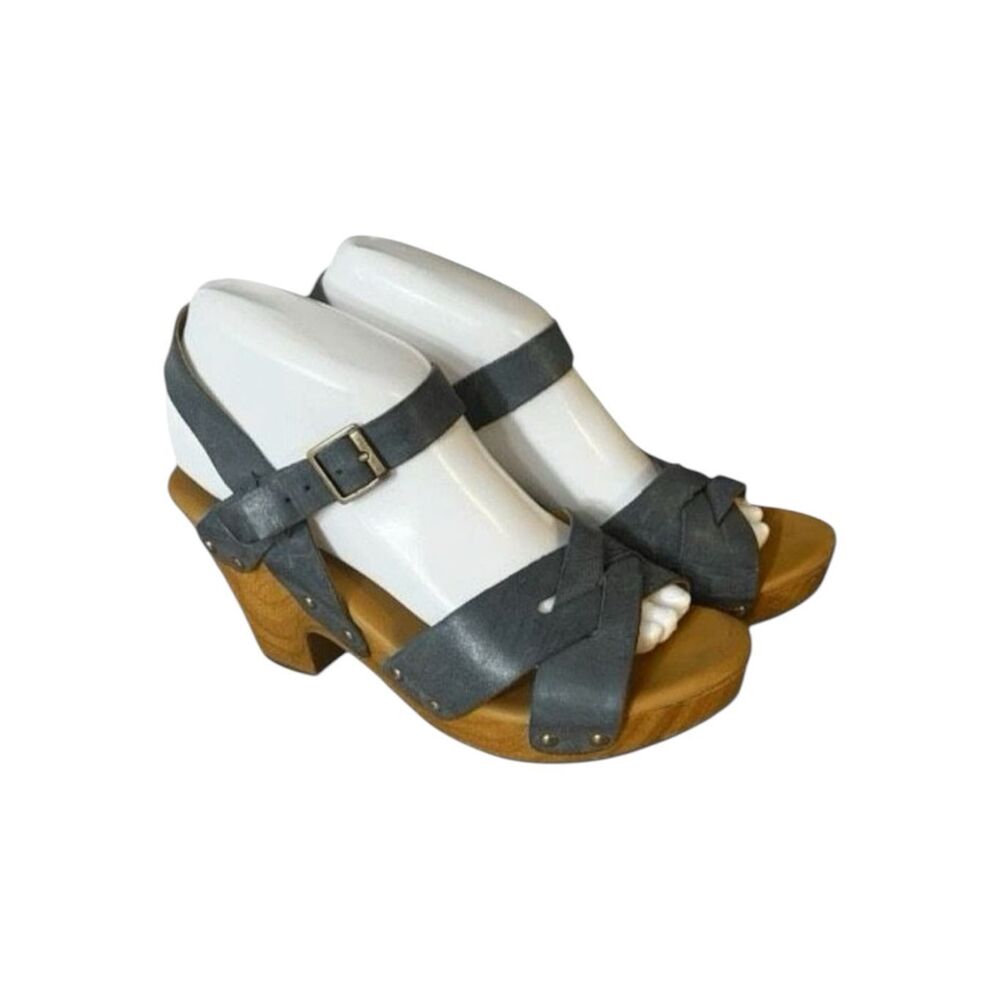 Korks Bagley Platform Sandals Size 8M Grey Leather Chunky Heeled Ankle Strap